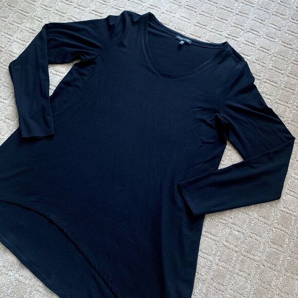 Eileen Fisher Asymmetrical Long Sleeve Pullover Tunic Black Size Medium Stretch - Picture 2 of 8